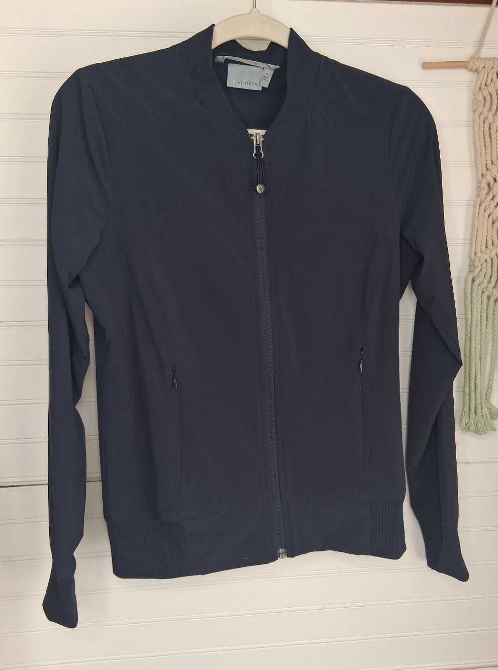 Athleta Lightweight Navy Bomber Training Jacket Recycled Polyester Sz S